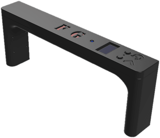 The Foosgadgets Speed Bridge, a black arch that clips over the goal and shows shot speed on a small screen